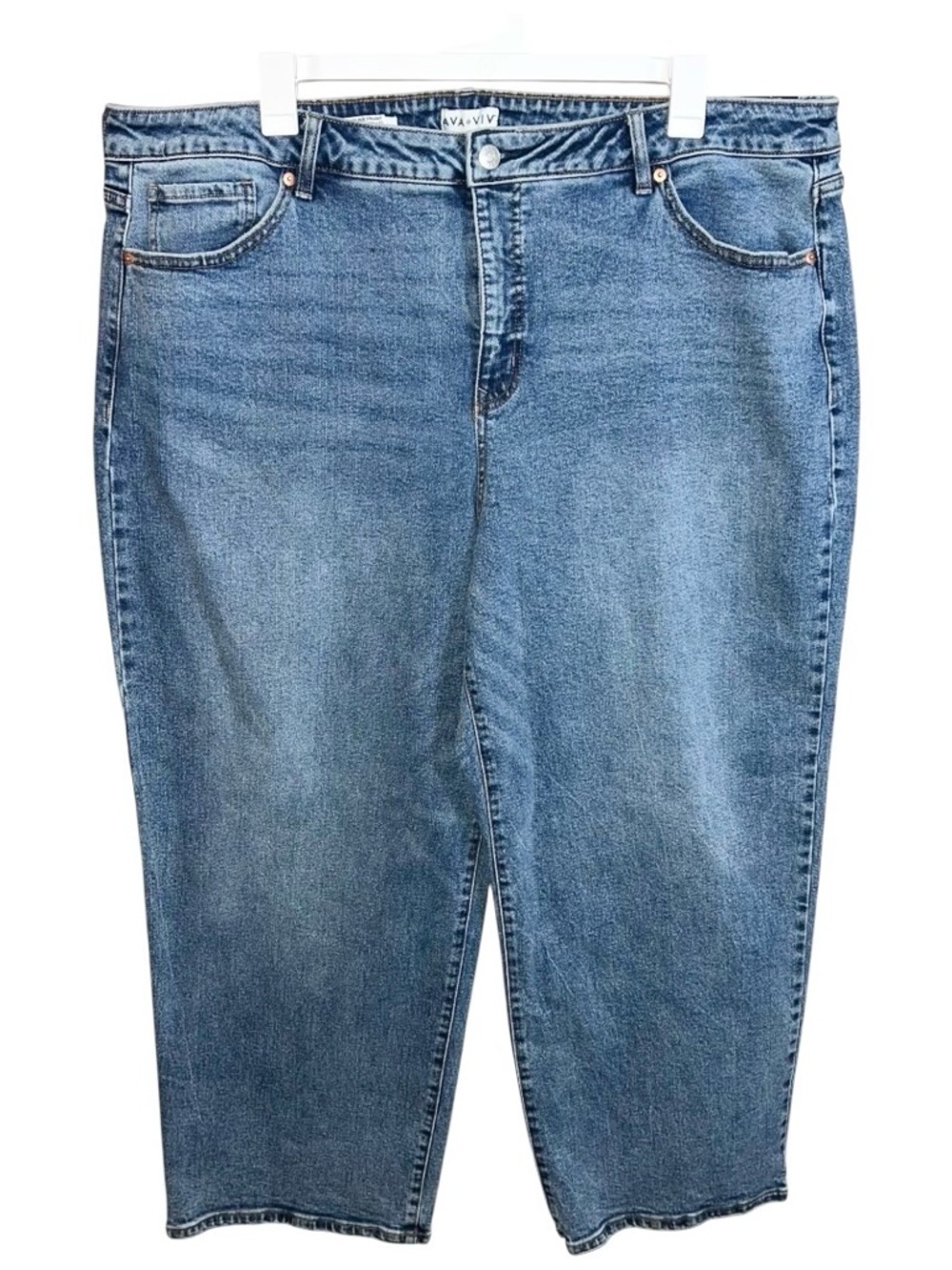 Ava & Viv Jeans Women’s 24 Blue Medium Wash High Rise Wide Leg Straight 44x31